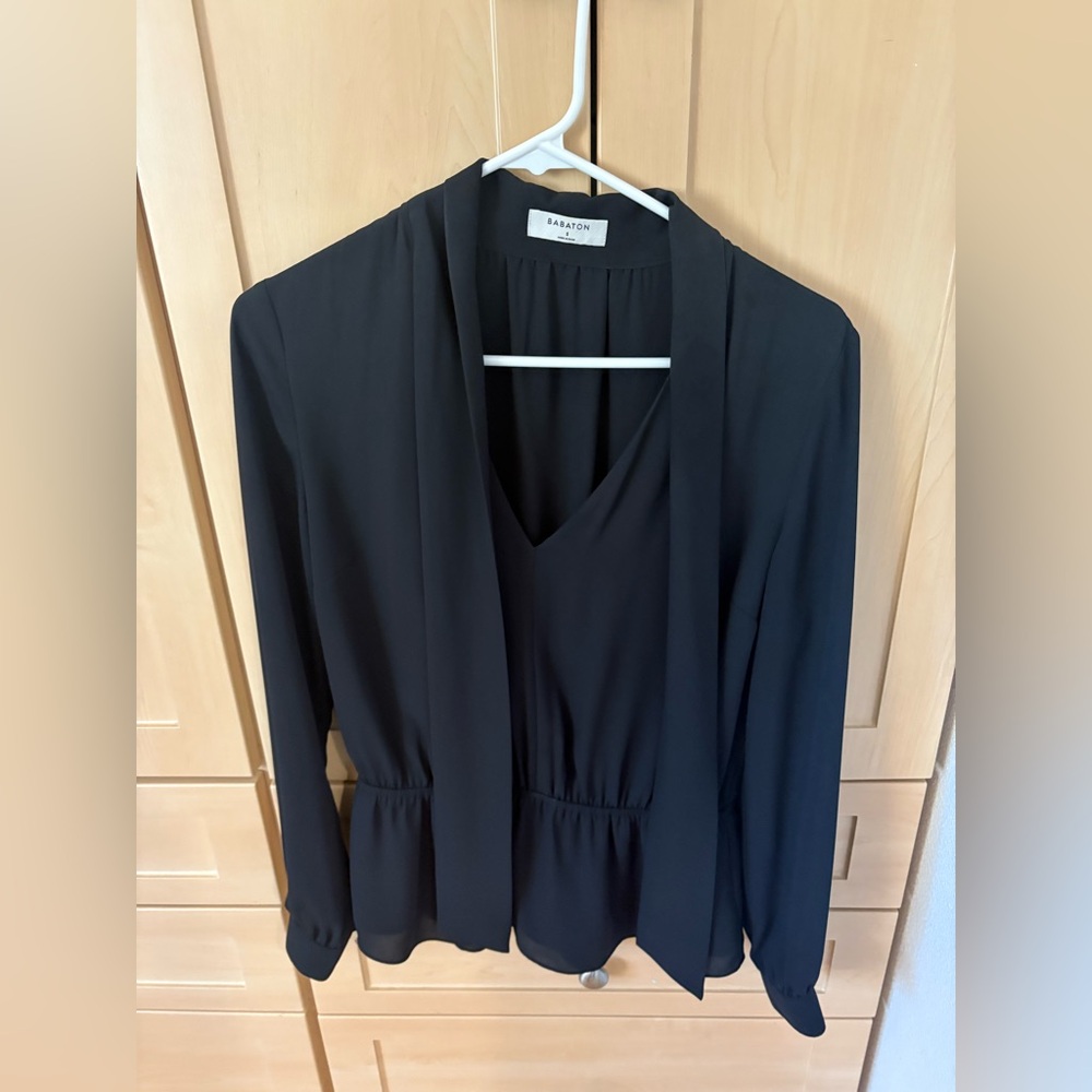 Babaton Aritzia Black Bow Tie Blouse (Small)